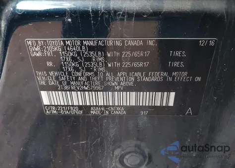 2017 Toyota Rav4 Le из США, поврежденный, VIN 2T3BFREV2HW579967